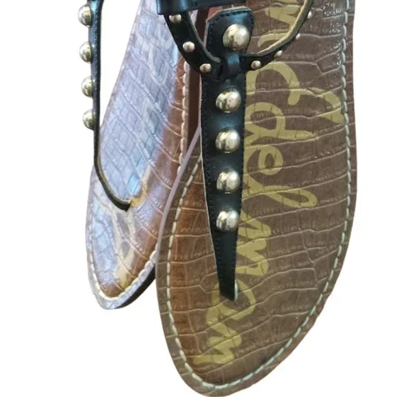 EUC | Sam Edelman | Gigi | Black Leather | Gold Studded Thong Sandal | Size: 10 - Picture 7 of 14